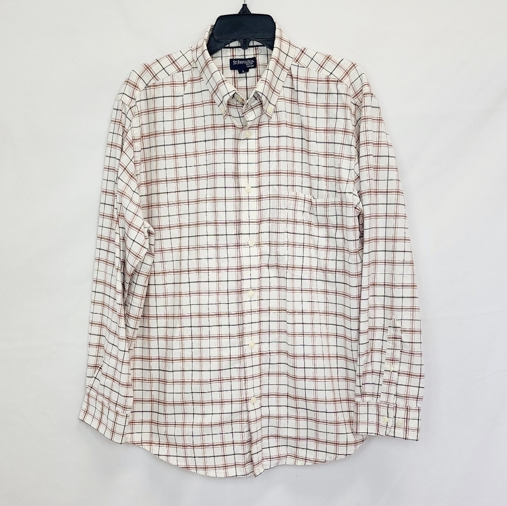 St. John's Bay Men's Plaid Collared Button Down Long Barrel Cuff Sleeve Shirt